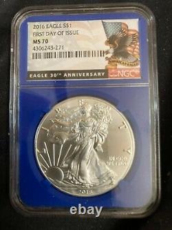 2016 MS 70 American Silver Eagle First Day ISSUE 30thANN NGC MS70 RED WHITE BLUE