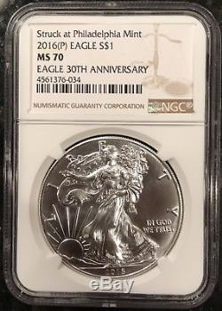 2016 (P) $1 American Silver Eagle NGC MS70 Brown Label- Very Low Population