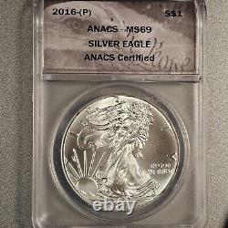 2016 (P) American Silver Eagle ANACS MS69