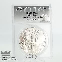 2016 P, S, W, American Silver Eagle Set, ANACS, MS 69 D4