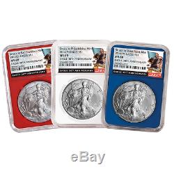 2016 (P) (W) (S) 3pc. Set $1 American Silver Eagle NGC MS69 Black Label Red Whit