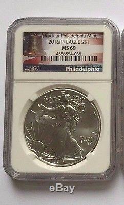 2016 (P) (W) (S) American Silver Eagle NGC MS69 3 COIN SET MS 69 White Core