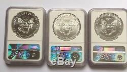 2016 (P) (W) (S) American Silver Eagle NGC MS69 3 COIN SET MS 69 White Core