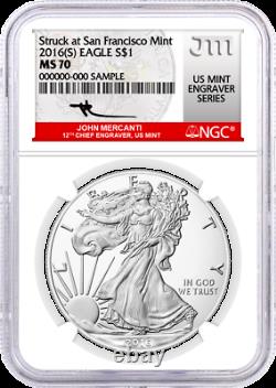 2016 (S) $1 Silver Eagle Struck at San Francisco NGC MS70 Mercanti Mint Engraver