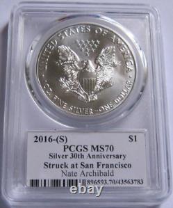 2016-(S) PCGS MS70 AMERICAN SILVER EAGLE COIN Signed by Nate Archibald