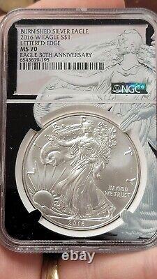 2016 W American Silver Eagle $1 Burnished Lettered Edge 30th Anniv Ngc Ms 70