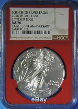 2016 W Burnished American Silver Eagle 30th Anniversary Lettered Edge NGC MS70