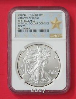 2016 W Burnished American Silver Eagle NGC MS70 First Release Annual Dollar Set