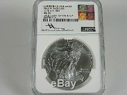 2016 W Burnished Silver American Eagle NGC Ms 70 Mercanti Signed 30th Ann