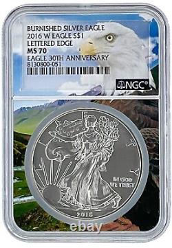 2016 W Burnished Silver Eagle NGC MS70 Lettered Edge Eagle Core POP 23