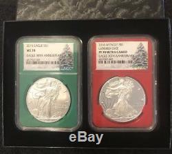 2016-W PF 70 & MS 70 NGC AMERICAN SILVER EAGLE CHRISTMAS SET S$1 30th LE PROOF