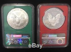 2016-W PF 70 & MS 70 NGC AMERICAN SILVER EAGLE CHRISTMAS SET S$1 30th LE PROOF