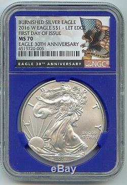 2016-w Ms70 Burnished American Silver Eagle /30th Anniversary/first Day Of Issue