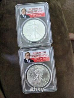 2017 $1 AMERICAN SILVER EAGLE PCGS MS70 HISTORY IN YOUR HANDS TRUMP LABEL 2 Coin