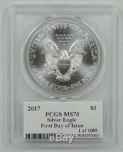 2017 $1 American Silver Eagle Coin PCGS MS70 FDI Mercanti Signed Pop 1000