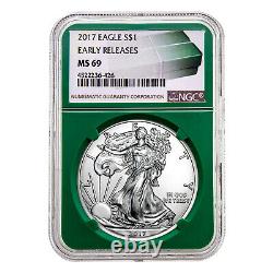 2017 $1 American Silver Eagle MS69 NGC Early Releases, Green Holder