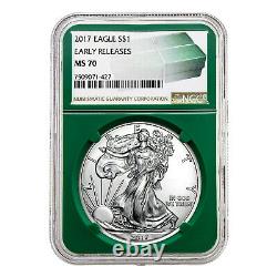 2017 $1 American Silver Eagle MS70 NGC Early Releases, Green Holder