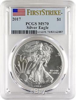 2017 $1 American Silver Eagle PCGS MS70 First Strike Lot of 10 Blue Flag Label