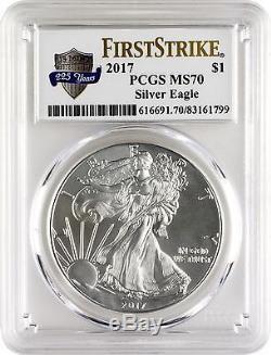 2017 $1 American Silver Eagle PCGS MS70 First Strike US Mint 225 Years-Box of 20