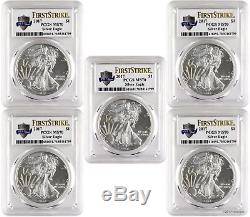 2017 $1 American Silver Eagle PCGS MS70 First Strike US Mint 225 Years-Lot of 5