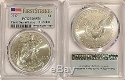 2017 $1 Pcgs Ms70 Silver American Eagle Flag First Day Of Issue 1 Of 1000