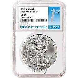 2017 3pc. $1 American Silver Eagle NGC MS69 FDI First Label Red, White, and Blue