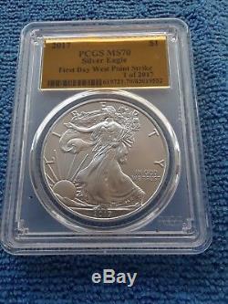2017 AMERICAN SILVER EAGLE- PCGS MS70 FIRST DAY WP STRIKE GOLD FOIL 1 of 2017