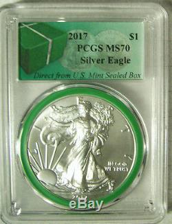 2017 American Silver Eagle $1 PCGS MS 70 GREEN CORE From Mint Sealed Box RARE