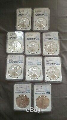 2017 American Silver Eagle NGC MS70, Early Release (Lot Of 10)
