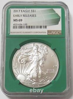 2017 GREEN CORE $1 AMERICAN SILVER EAGLE 1 oz COIN NGC MS 69 EARLY RELEASES