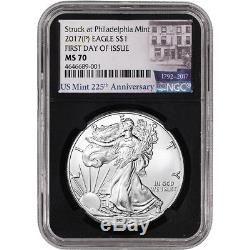 2017-(P) American Silver Eagle NGC MS70 First Day Issue 225th Label Black