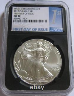 2017-(P) NGC MS70 First Day of Issue AMERICAN SILVER EAGLE COIN 1st Label