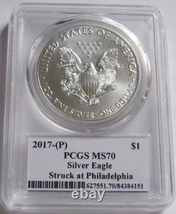 2017-(P) PCGS MS70 First Edition AMERICAN SILVER EAGLE COIN Premier 1 of 2,500