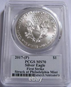 2017-(P) PCGS MS70 First Strike AMERICAN SILVER EAGLE Wreath Label CLEVELAND