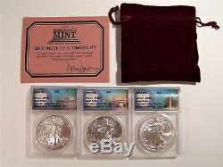2017 P-S-W American Silver Eagle Set MS69 ANACS No Mint Mark on Coins Rare