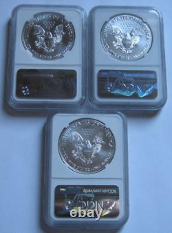 2017-(P, S, W) NGC MS70 AMERICAN SILVER EAGLE 3-COIN SET Complete Mint State Set