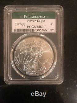 2017 (P) Silver American Eagle PCGS MS70 Philadelphia Green Label