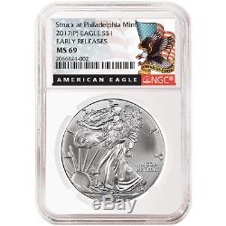 2017 (P) (W) (S) 3pc. Set $1 American Silver Eagle NGC MS69 Black Label Red Whit