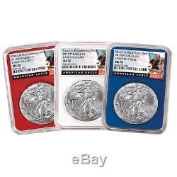 2017 (P) (W) (S) 3pc. Set $1 American Silver Eagle NGC MS70 Black ER Label Red W