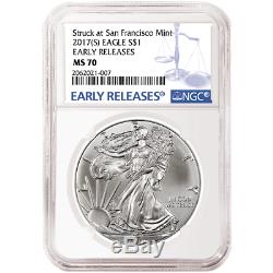 2017 (P) (W) (S) 3pc. Set $1 American Silver Eagle NGC MS70 Blue ER Label