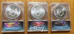 2017 P-s-w American Silver Eagle 3 Coin Set Anacs Ms 70 Bin Free Shipping