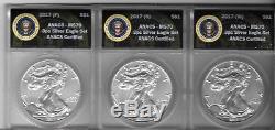 2017 PSW American Silver Eagle MS70 Presidential Seal ANACS Certified 3 coin set