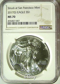 2017 (S) $1 American Silver Eagle NGC MS 70 Actual Coin Perfect Example