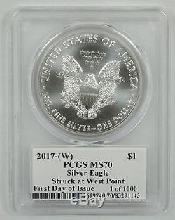 2017-(W) $1 American Silver Eagle Coin PCGS MS70 Mercanti FDI Signed-Pop 1000
