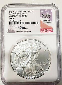 2017 W Burnished Ngc Ms70 American Silver Eagle- Mercanti First Day Of Issue
