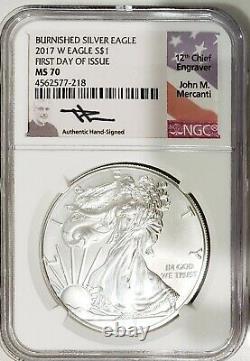 2017 W Burnished Ngc Ms70 American Silver Eagle- Mercanti First Day Of Issue