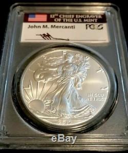 2017-p American Silver Eagle $1 Struck At Philadelphia Mercanti Label Pcgs Ms70