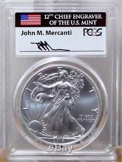 2017-p American Silver Eagle $1 Struck At Philadelphia Mercanti Label Pcgs Ms70
