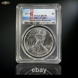2017-(s) American Silver Eagle Pcgs Ms70 Struck At San Francisco