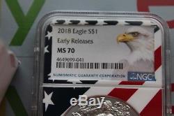 2018 1 0Z SILVER AMERICAN LIBERTY EAGLE COIN EARLY RELEASE MS 70 NEW WithCASES